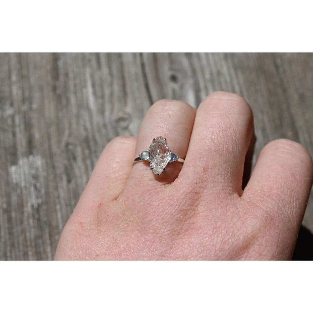 Engagement ring Montana sapphire and Lake County diamond  size 5 6 7 8 9 10 avel